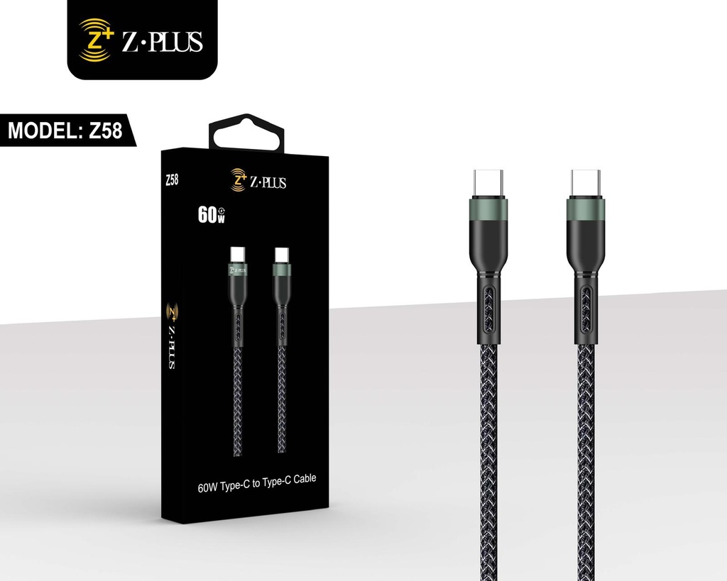 Z58 Z.PLUS 60W كابل طررفين تايب سي قماش فعلي